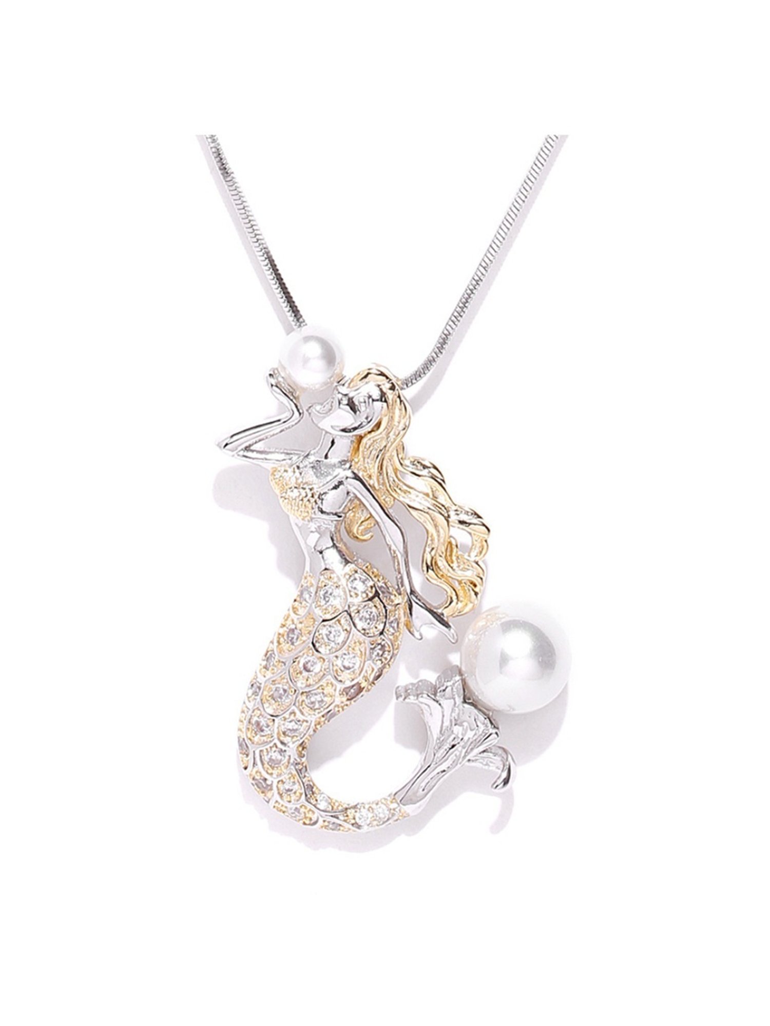 YouBella Silver & Gold-Plated Stone-Studded Pendant with Chain