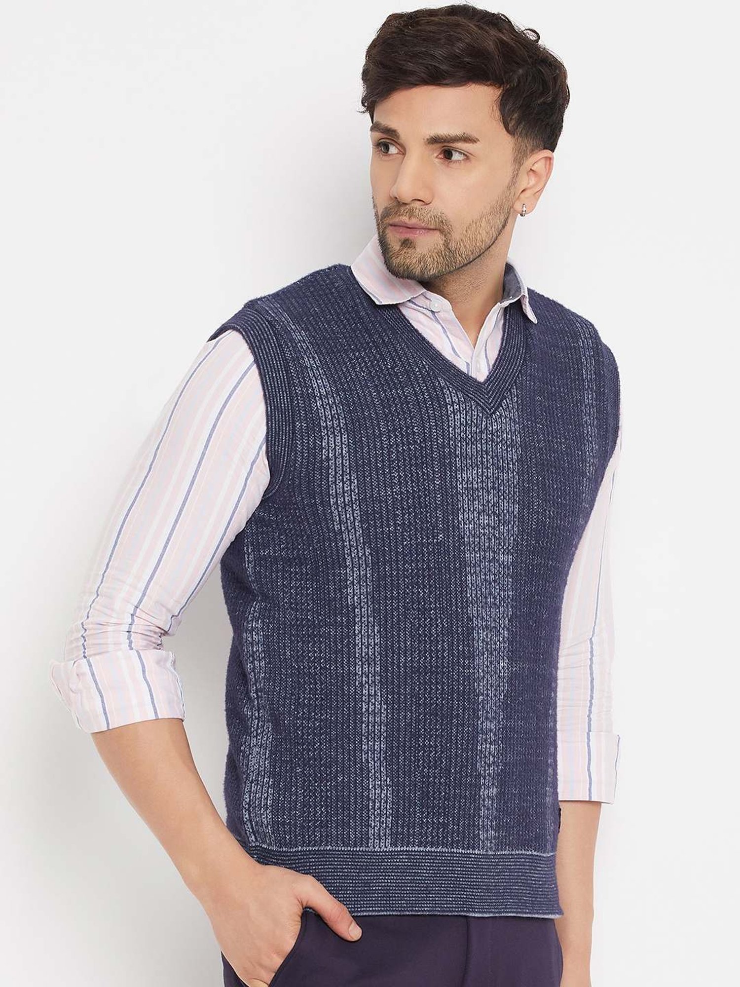 Duke Navy & Blue Mix Regular Fit Self Pattern Reversible Sweater