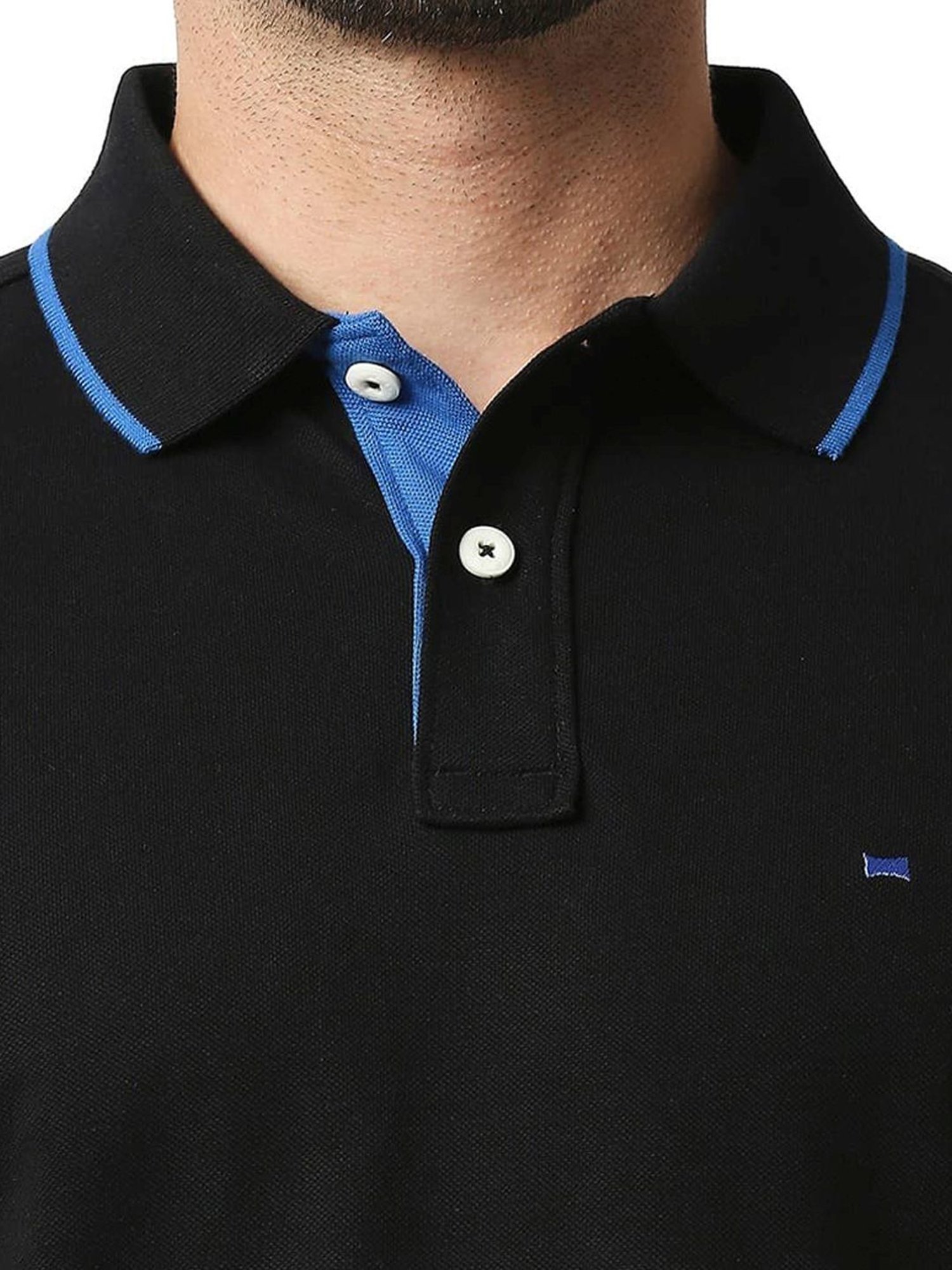 Basics Black Beauty Cotton Muscle Fit Polo T-Shirt