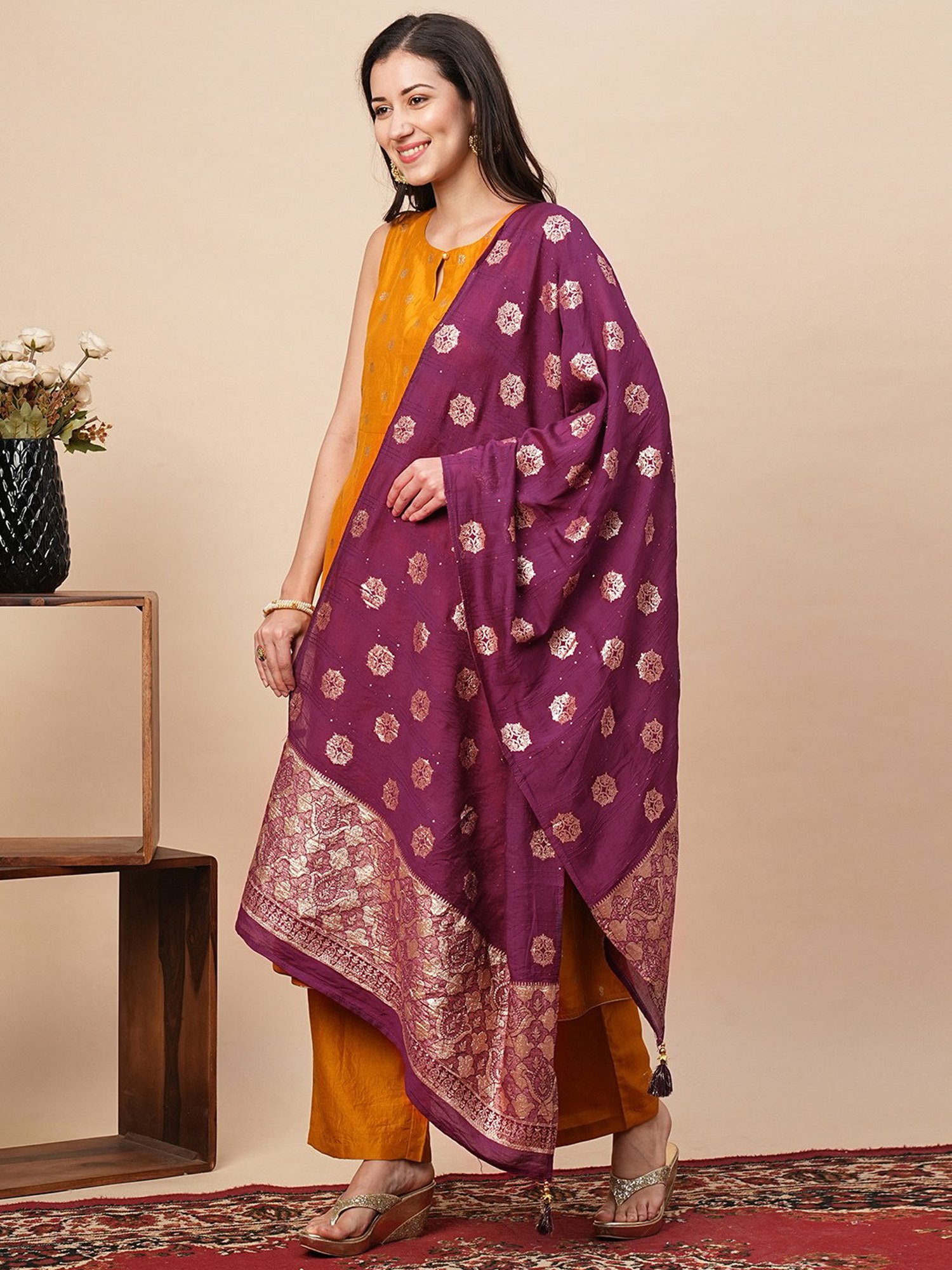 Stylum Red Plain Dupatta