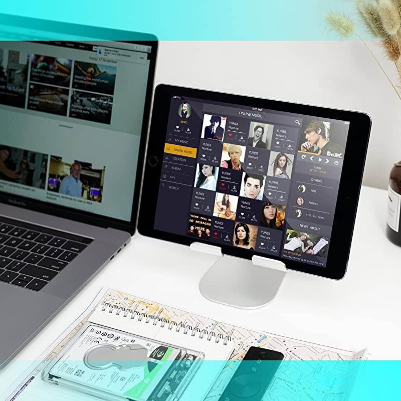 Tablet Stand Adjustable,  Tablet Holder : Desktop Holder Dock Cradle Compatible with iPad Pro 12.9,10.5, 9.7, Air Mini 2 3 4, Nexus, Accessories, Tab (4-13 inch) - Silver