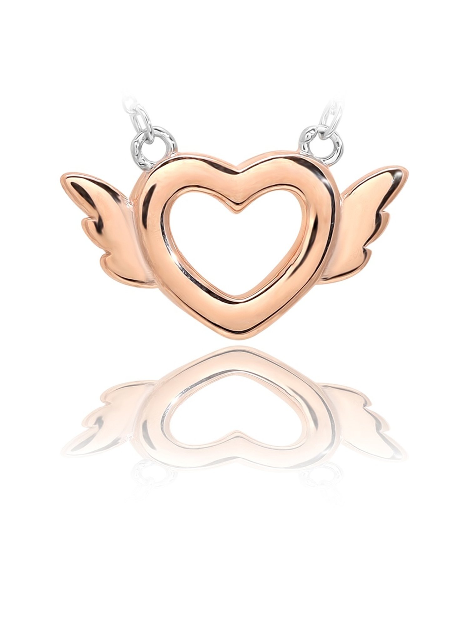 Curio Cottage 925 Silver Rose Gold Winged Heart Pendant With Link Chain