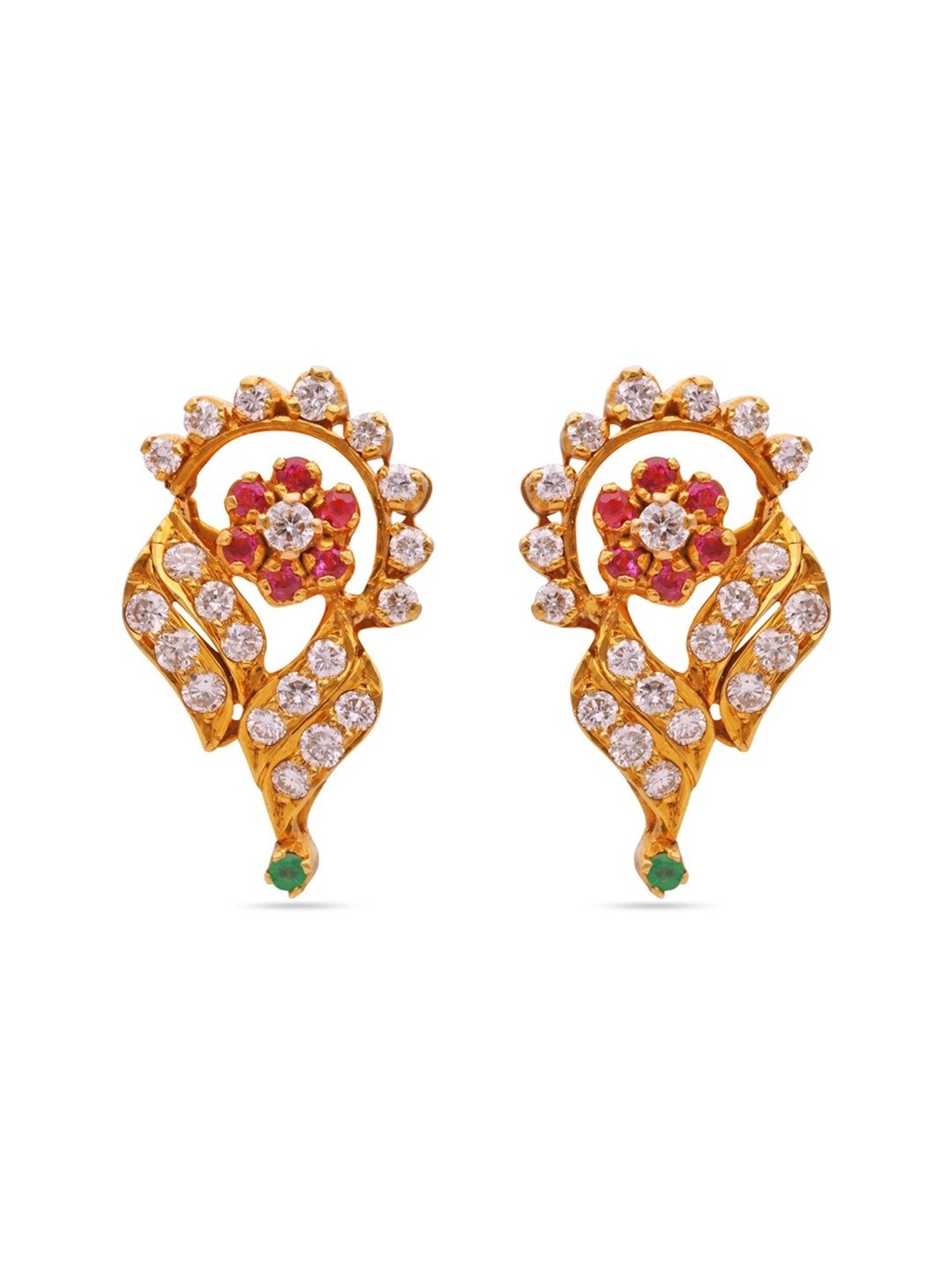 C.Krishniah Chetty 18k Gold & Diamond with Gemstones Stud Earrings for Women