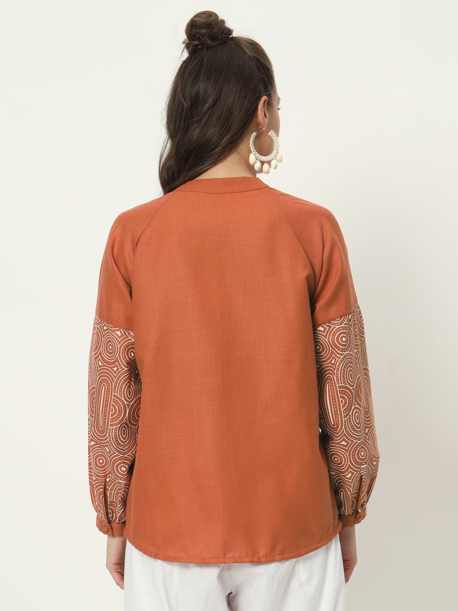 9rasa Rust Cotton Printed Shirt