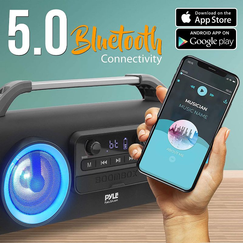 Pyle PBMSPG144 500 Watt Bluetooth Portable Boombox Karaoke Speaker System w/ DJ Flashing Party Lights, Aux/USB/Micro SD input, and Handheld Microphone