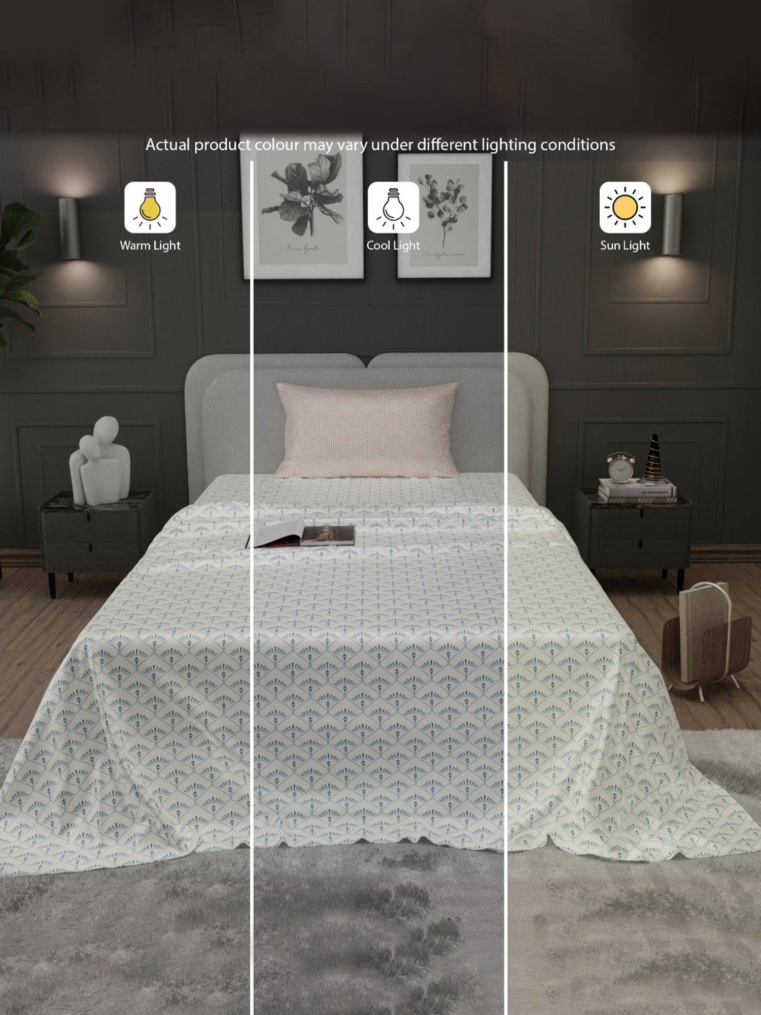 Stoa Paris Elegance Blue Polyester 300 TC Sateen Single Size Bed Sheet With 1 Pillow Cover