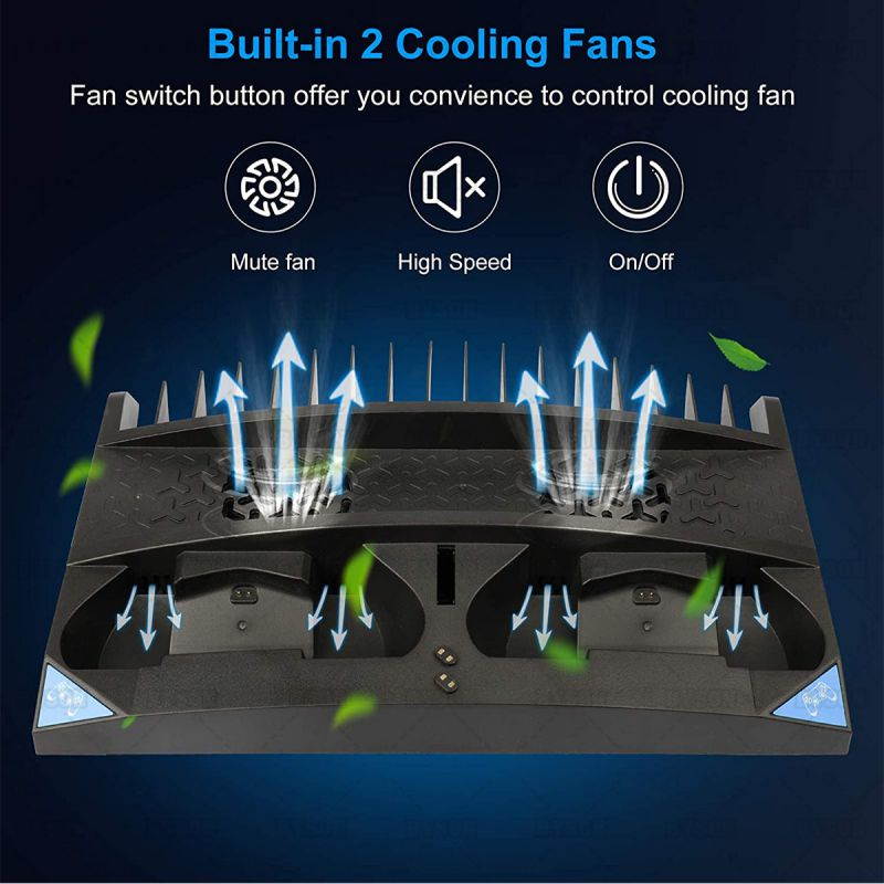 Ackmioxy PS4 Cooling Fan Vertical Cooling Stand Compatible with Ps4 Pro/Ps4 Slim/ Ps4, with 2 Controller Charger Station, 17 Games Storage Slot, 1 Headset Storage Holder