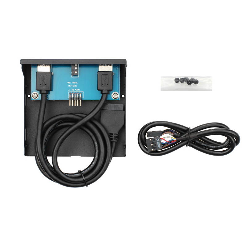 3.5" Internal Floppy Bay Front Panel Motherboard Mainboard USB 3.0 20Pin Header to 2 Port USB 3.0 Female Hub Adapter Bracket w/ 4-Pole 3.5mm Jack HD Audio Mic Connector