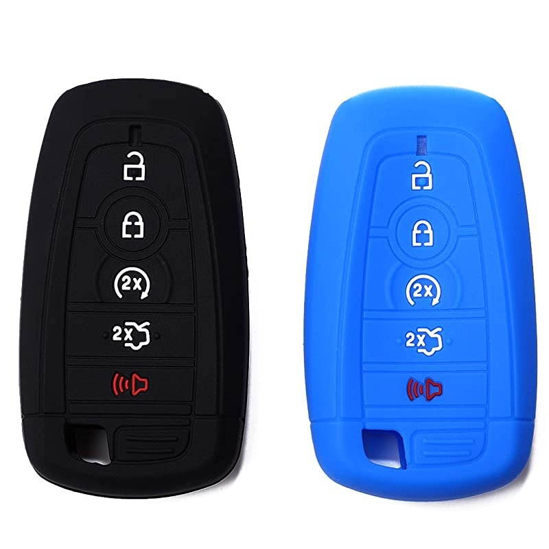 Silicone Car Key Fob Cover Fits Ford Mustang Fusion Explorer Ford FSeries F250 F350 Smart Key Remote Start 1Pcs Black and 1Pcs Blue