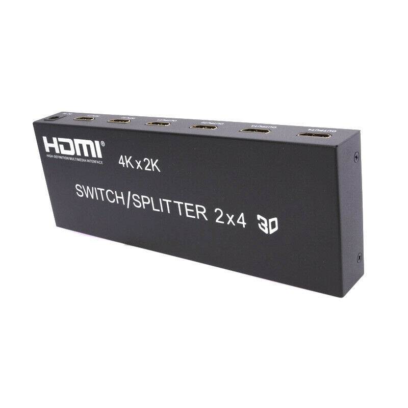 2X4 HDMI 3D True Matrix Switch Splitter 2 In Source 4 Out Display W/ Remote 4K