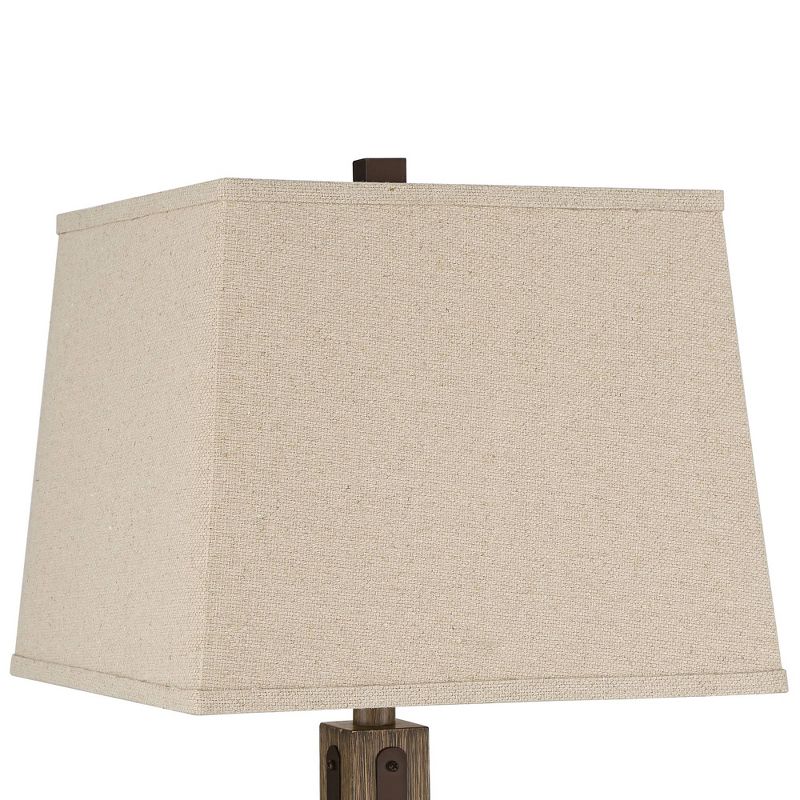 Franklin Iron Works Rustic Industrial Table Lamp with USB Port Nightlight Oiled Bronze Mica Tapered Rectangular Burlap Living Room