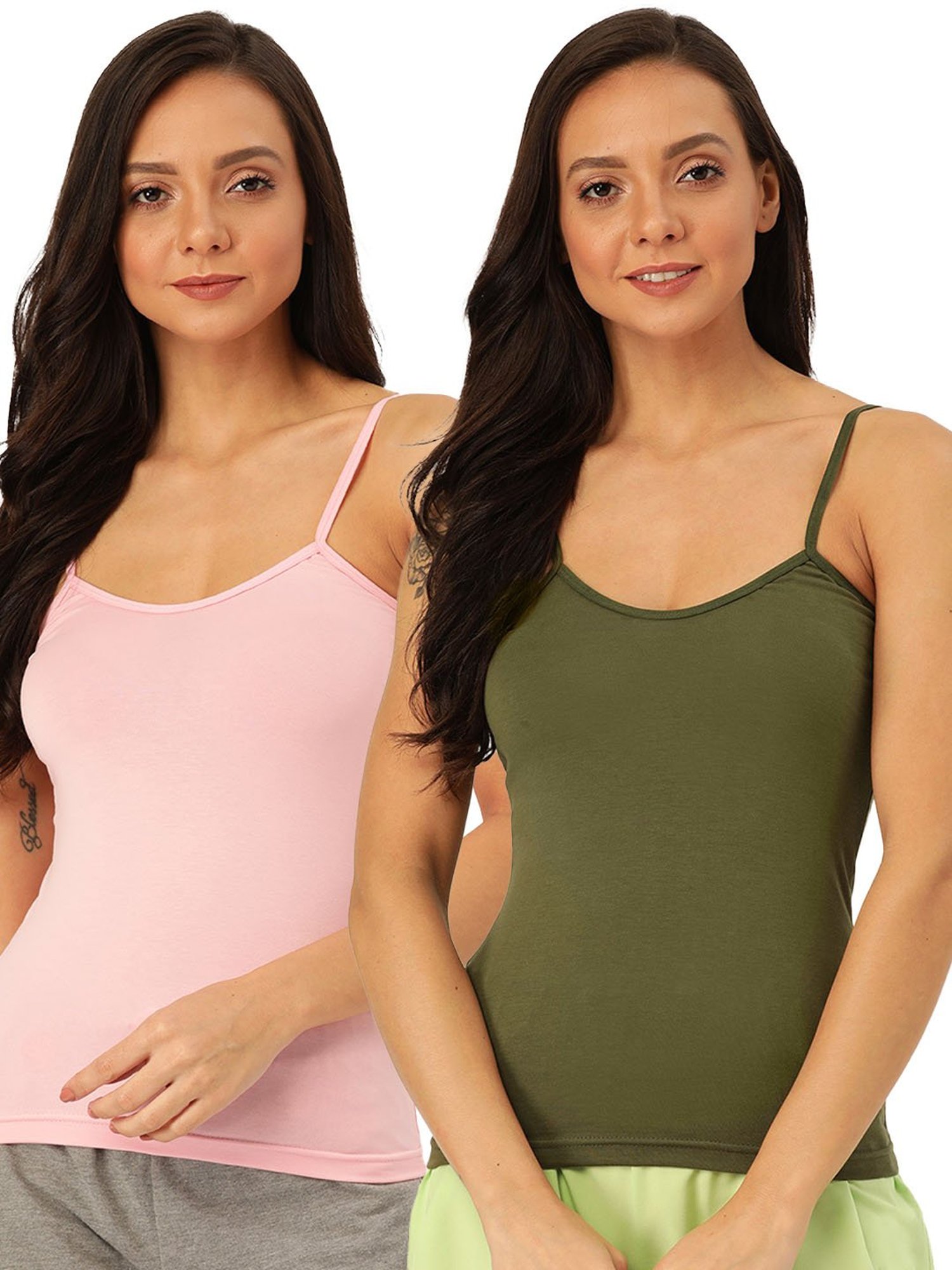 Lady Lyka Multicolor Cotton Camisole (Pack Of 2)
