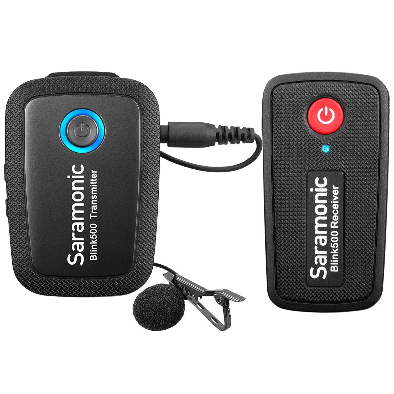 2.4GHz Wireless Microphone System for Camera Smartphones, Saramonic Blink500 Ultracompact Dual-Channel Mic for DSLR, Mirrorless and Video Cameras, Mobile Devices YouTube Facebook Live (TRS & TRRS)