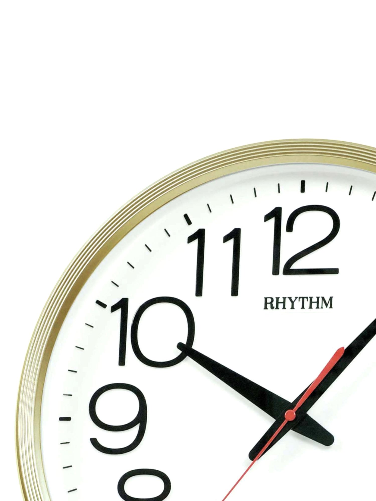 RHYTHM Gold & White Plastic Elegant Round Silky Silent Move Wall Clock