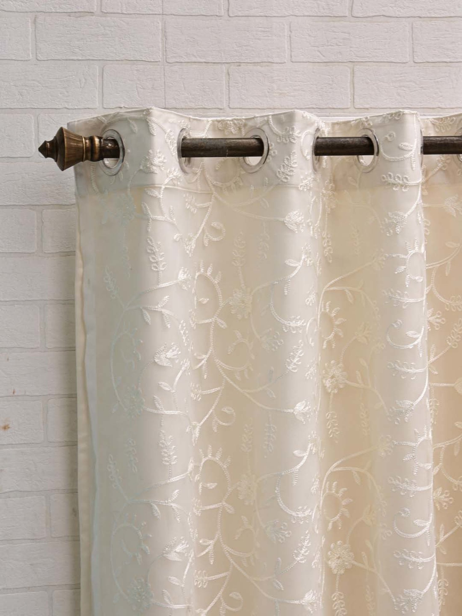 Swayam Cream & Blue Printed Faux Silk Door Curtains - Set of 2