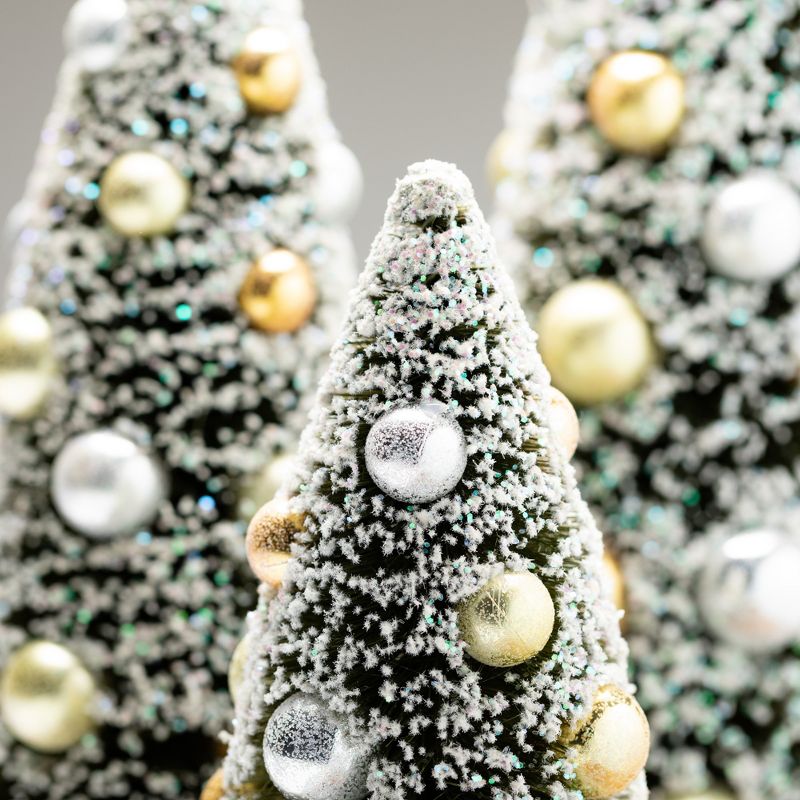 Sullivans Bottle Brush with Ornaments Artificial Tree Set of 3, 15"H, 12"H & 9"H Green