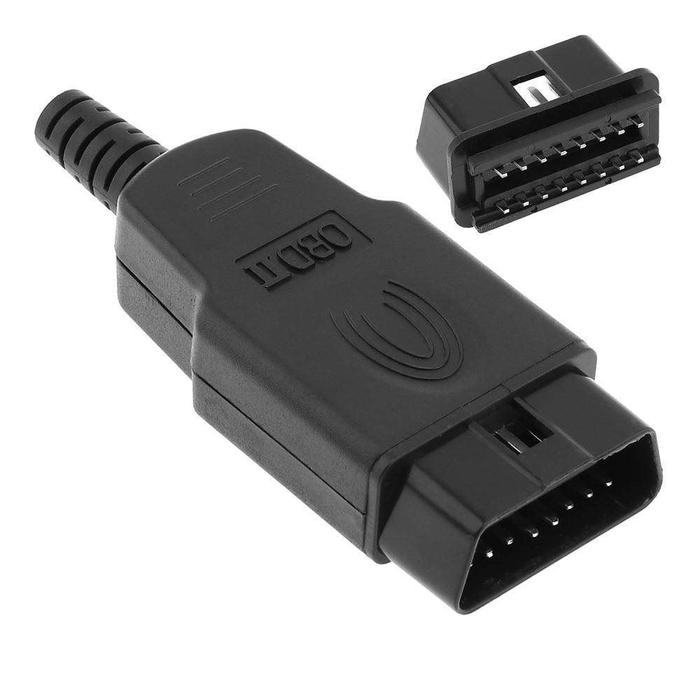 OBD-II DIY 16Pin Male Extension Opening Cable Car Diagnostic Interface Connector PLug with SR Shell and Screw