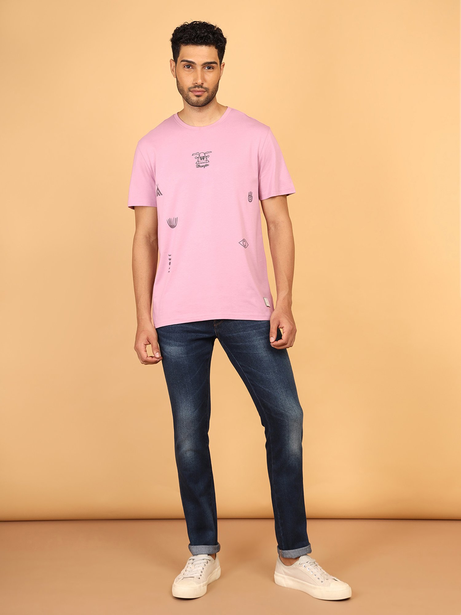 Wrangler Pink Relaxed Fit Printed Cotton Crew T-Shirt