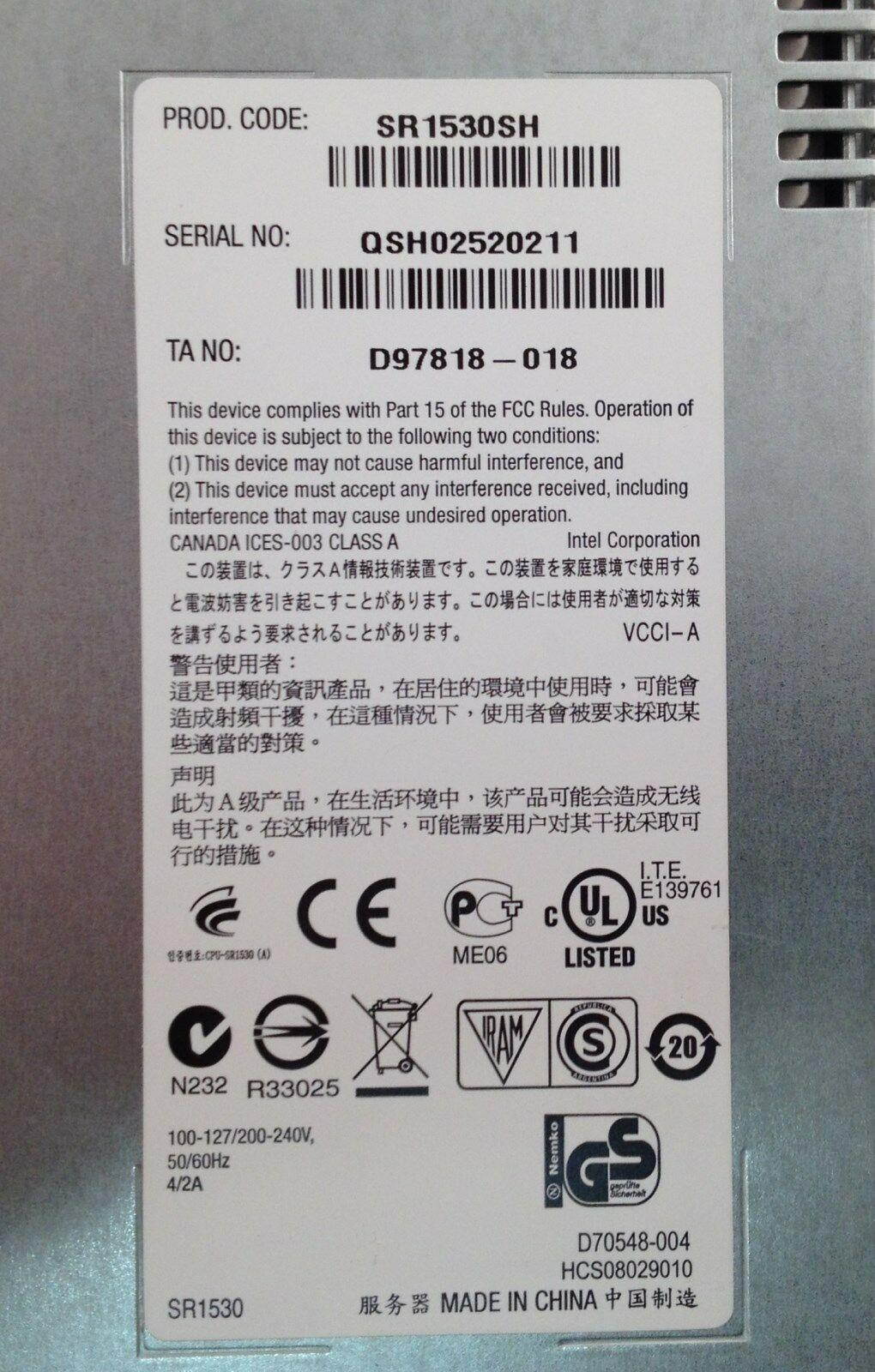Intel SR1530SH Entry Level Server 1U XEON 3000 - 3300 Support Pallet R