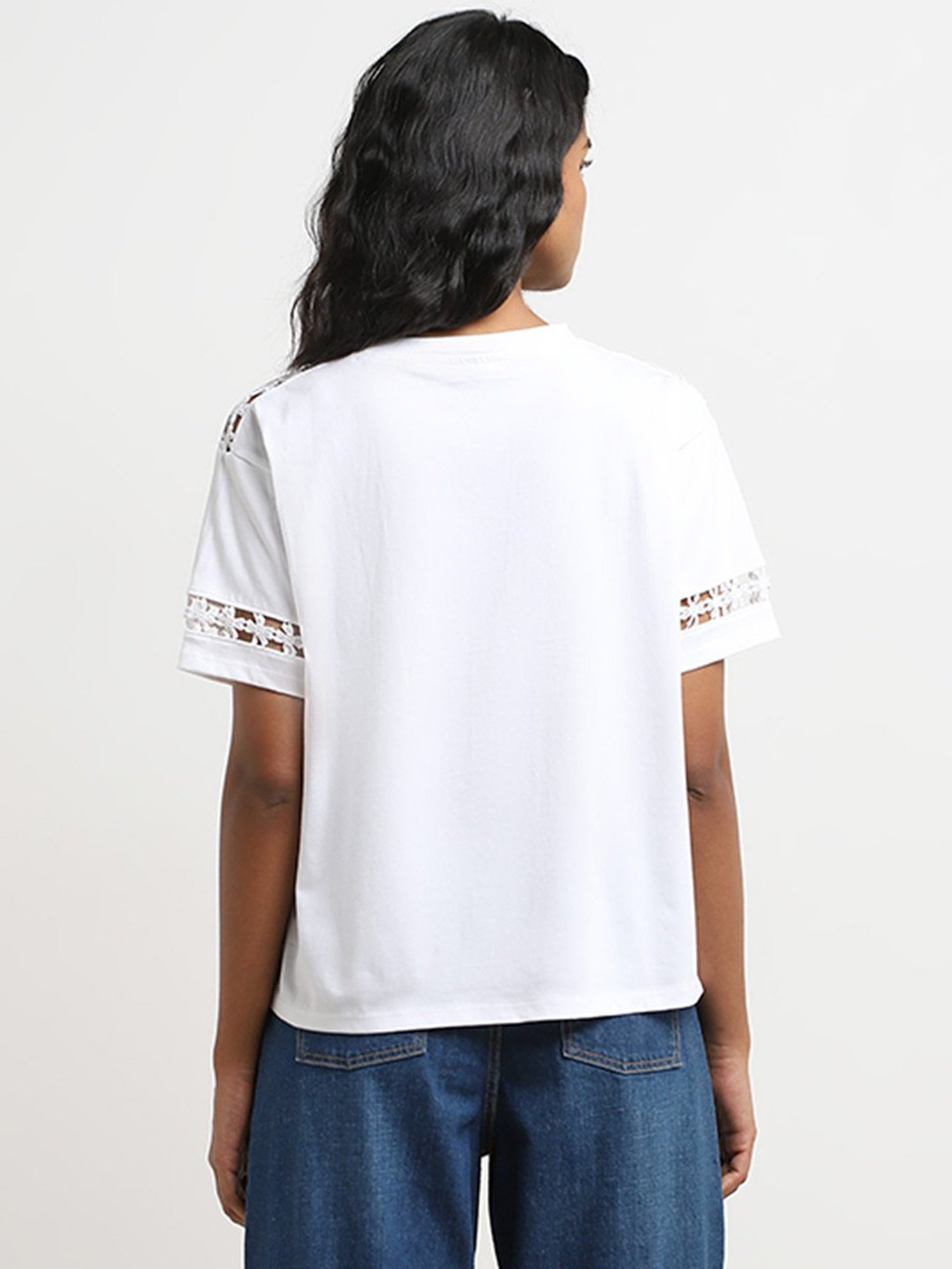 LOV by Westside White Floral Detailed Cotton T-Shirt