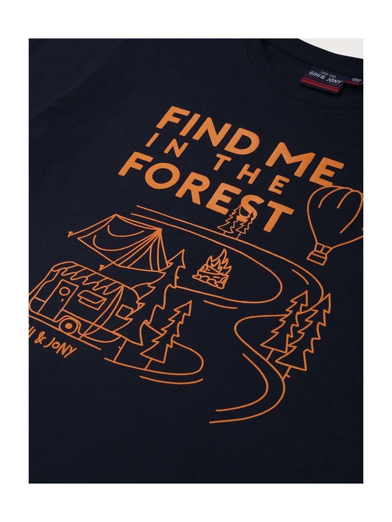 Gini & Jony Kids Black & Orange Printed T-Shirt