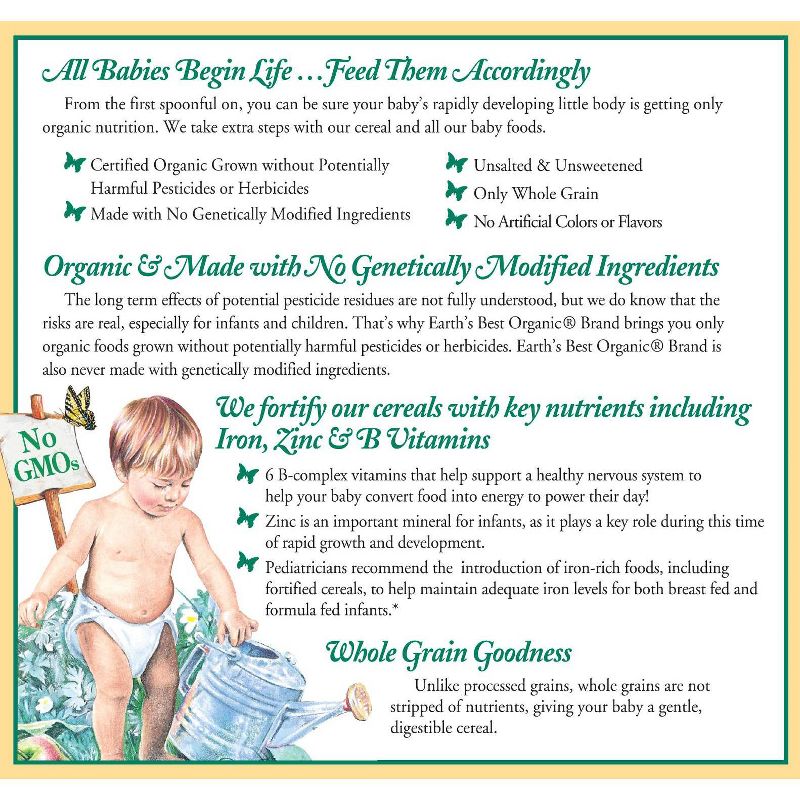 Earth's Best Organic Whole Grain Baby Oatmeal Cereal - 8oz