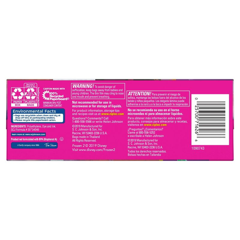 Ziploc Brand Snack Bags - Disney's Frozen 2 - 66ct