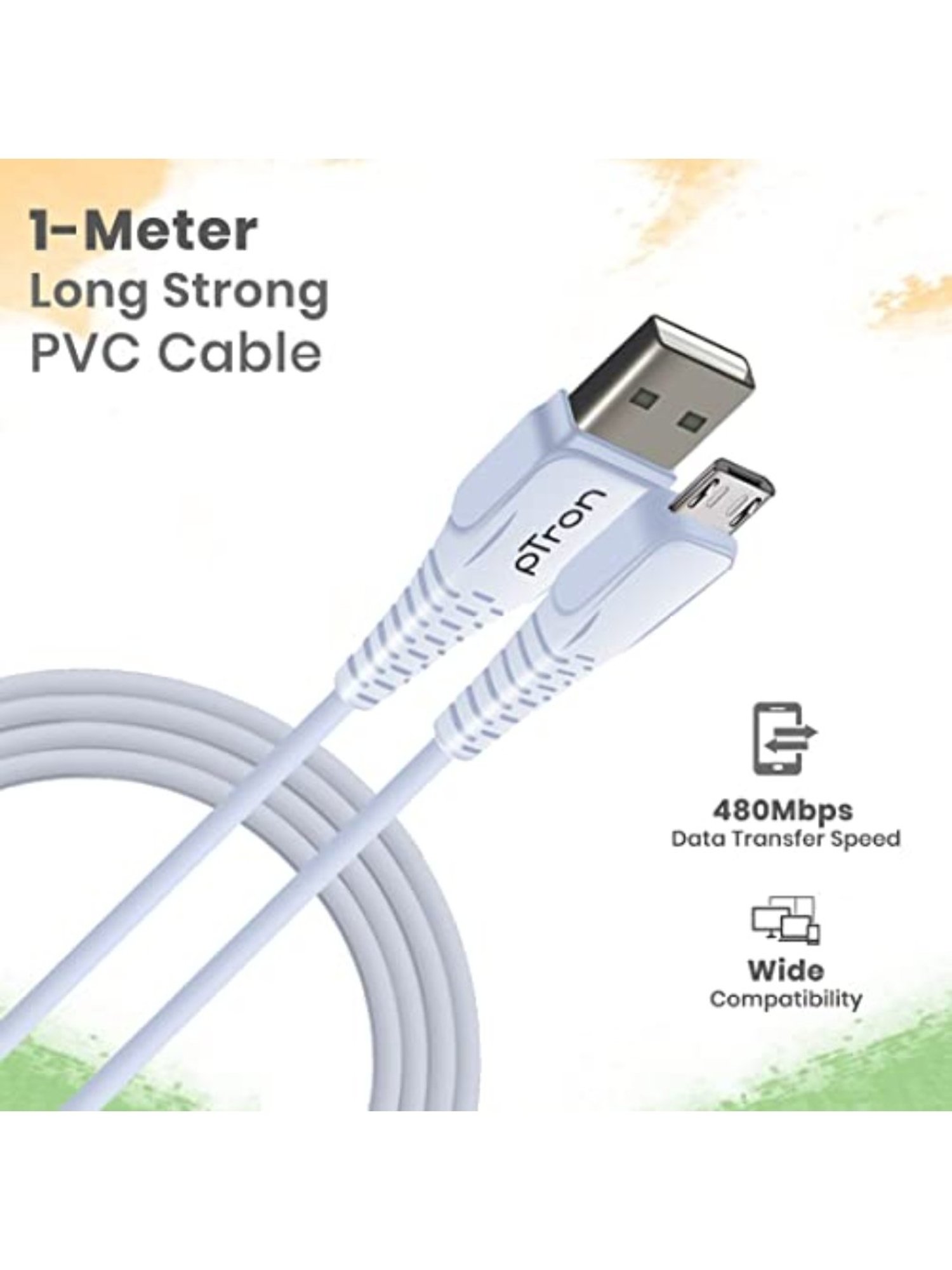 PTron Solero M241 2.4A Micro USB Data & Charging Cable for Micro USB Devices (White)
