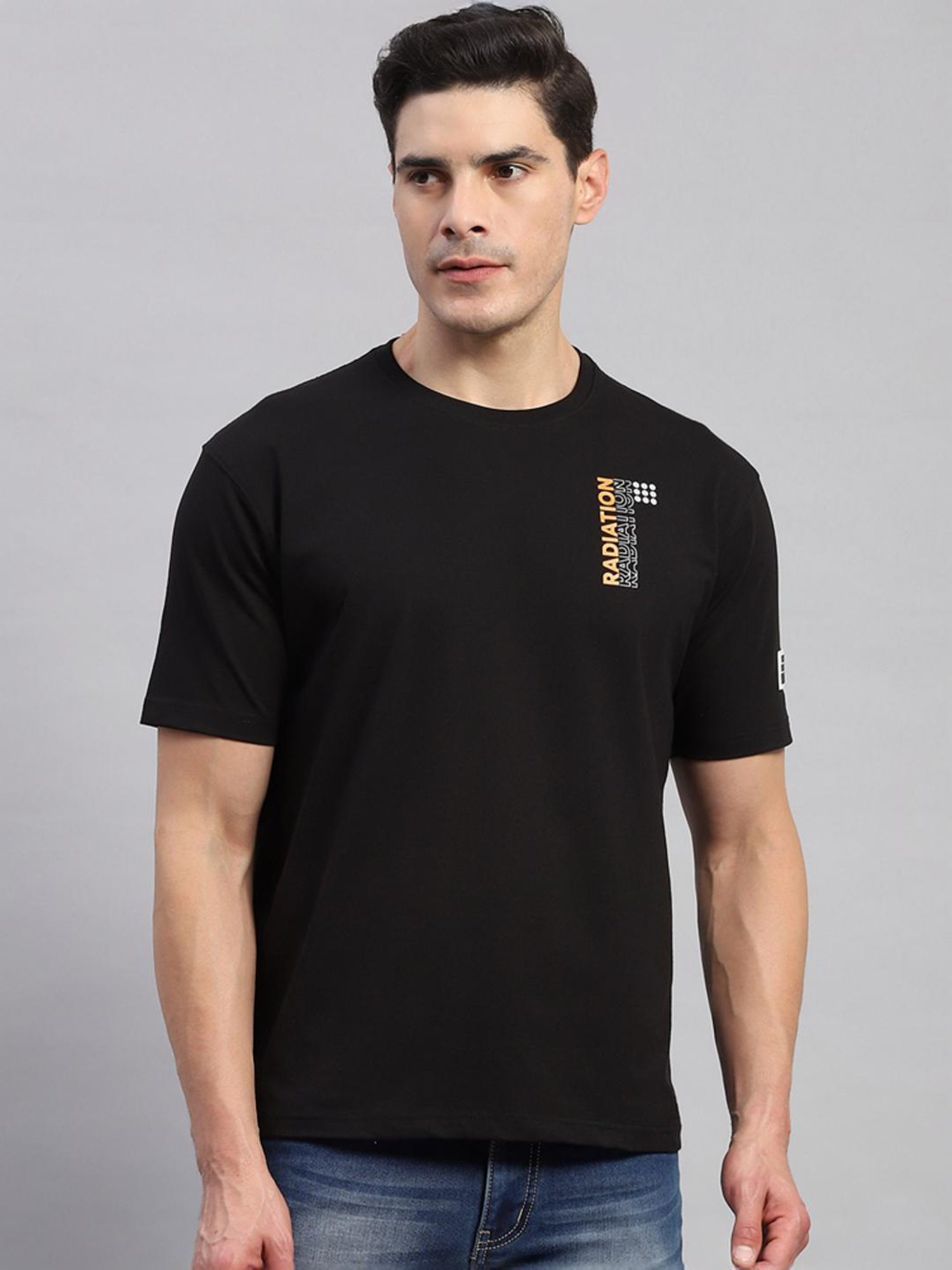 Rock.it Black Cotton Regular Fit Printed T-Shirt