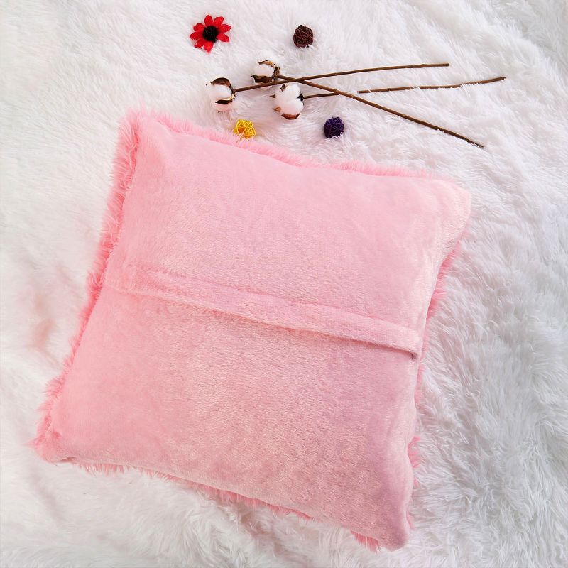 1 Pc 20" x 20" Polyester Fuzzy Decorative Pillow Cover Pink - PiccoCasa