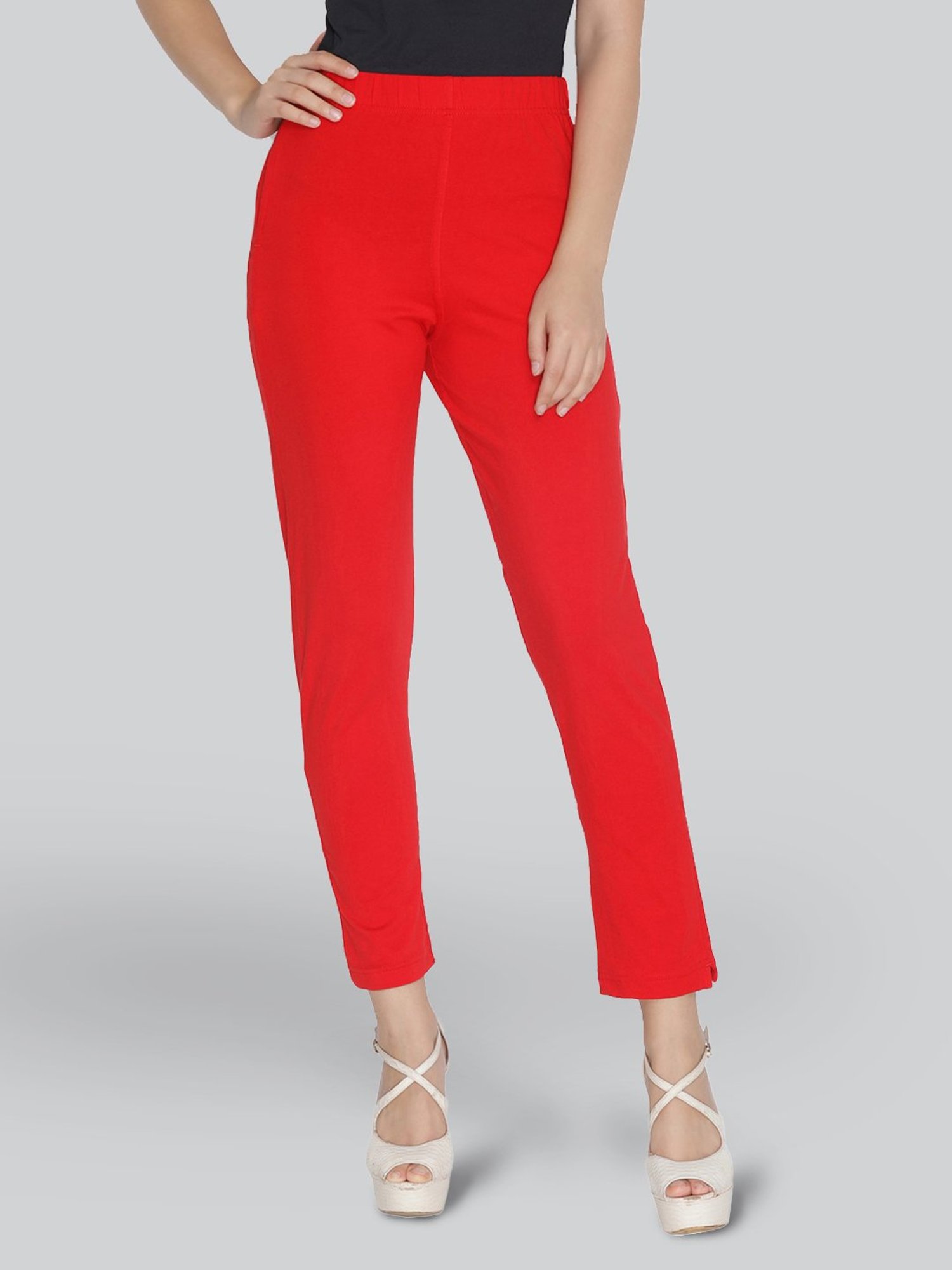 Lyra Red Cotton Ankle Length Pants