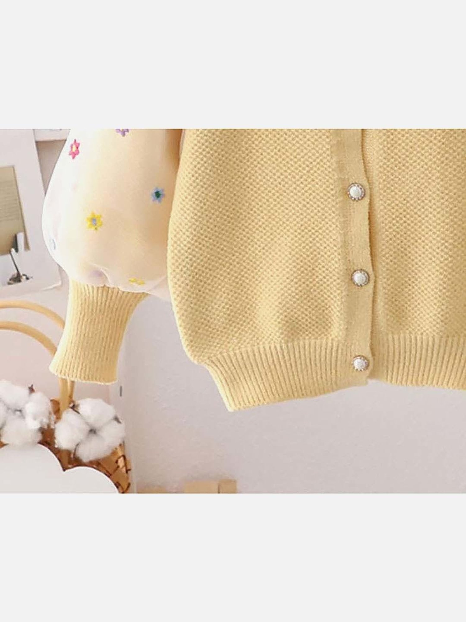 Little Surprise Box Kids Yellow Printed Full Sleeves Cardigan