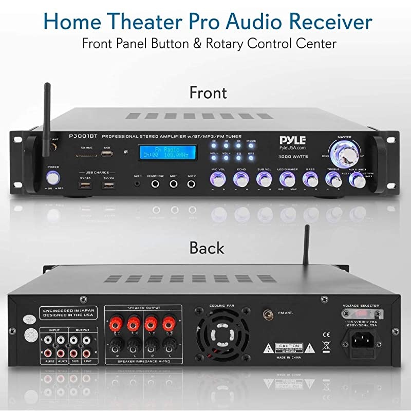 Bluetooth Hybrid Amplifier Receiver - Home Theater Pre-Amplifier with Wireless Streaming Ability, MP3/USB/SD/AUX/FM Radio (3000 Watt)