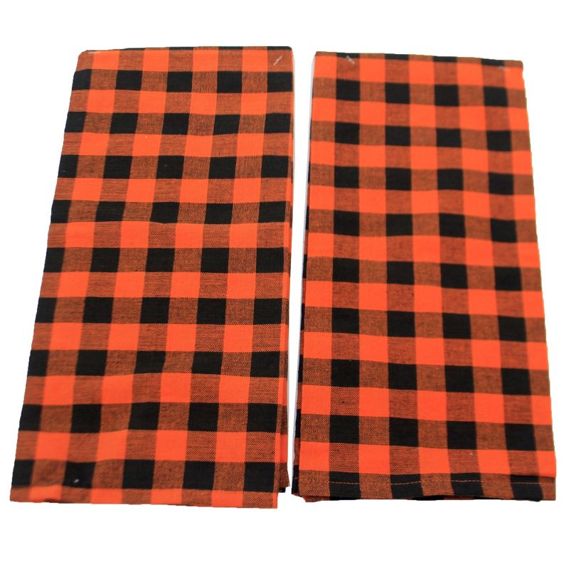 Tabletop 28.0" Checkered Halloween Towels S/2 100% Cotton Kitchen Clean Up Primitives By Kathy  -  Kitchen Towel