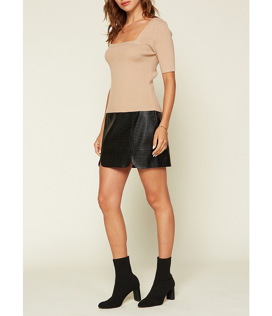 Skies Are Blue Croc Embossed High Rise Vegan Leather Skirt