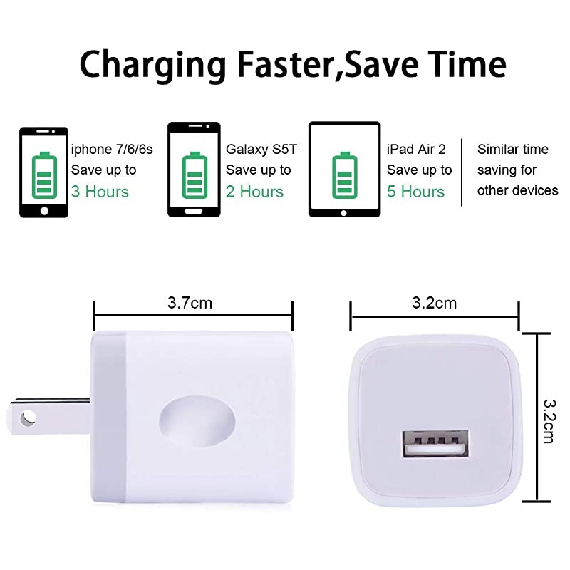 USB Wall Charger,  1A/5V 3-Pack Travel USB Plug Charging Block Brick, Charger Power Adapter Cube Compatible Phone Xs/XS Max/X/8/7/6 Plus, Galaxy S9/S8/S8 Plus, Moto, Kindle, LG
