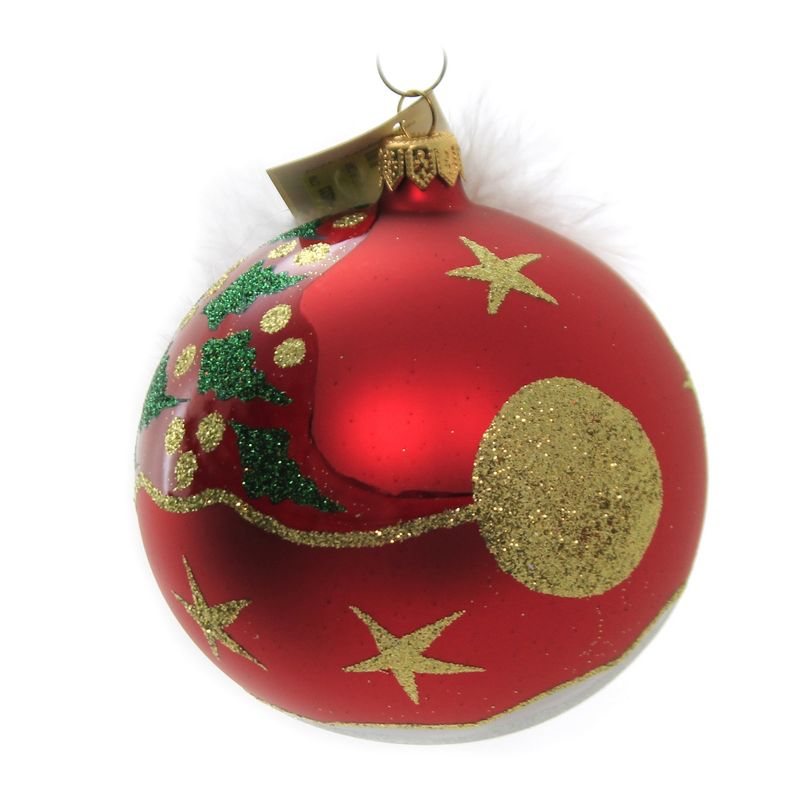 Christina's World 3.5" Santa W/ Fur Cap Ornament Hand Painted Ball Poland  -  Tree Ornaments