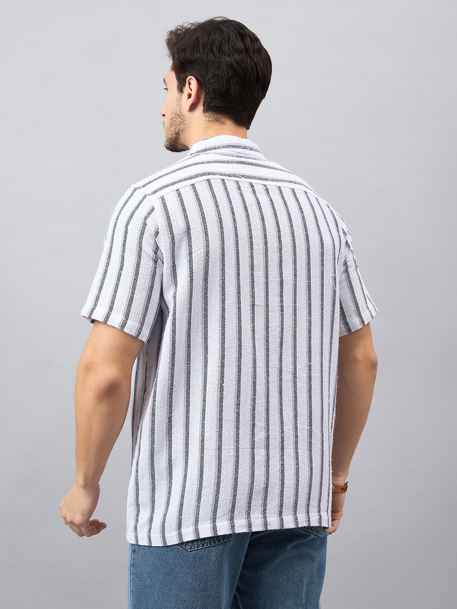 CHIMPAAANZEE White & Purple Regular Fit Striped Shirt