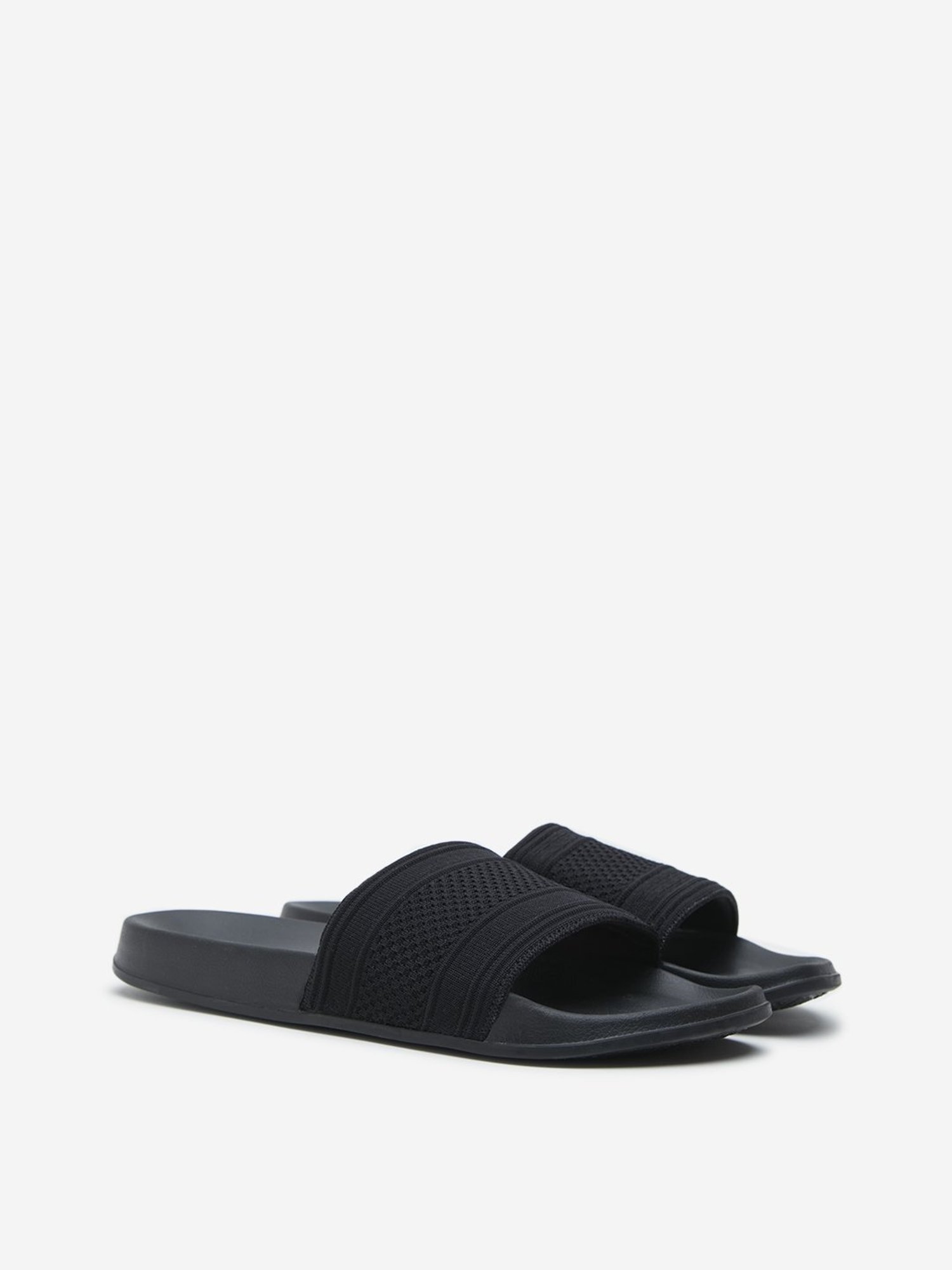 SOLEPLAY by Westside Black Knit-Textured Slides