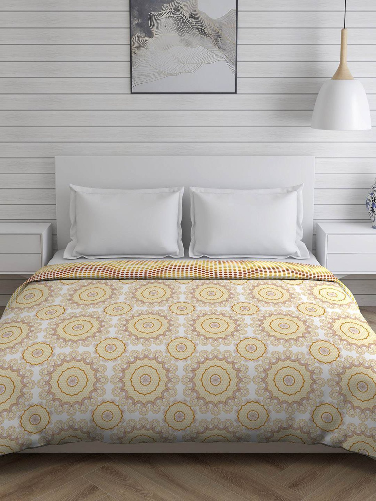 Layers Firenze Printed Yellow 120 GSM Cotton Double Comforter