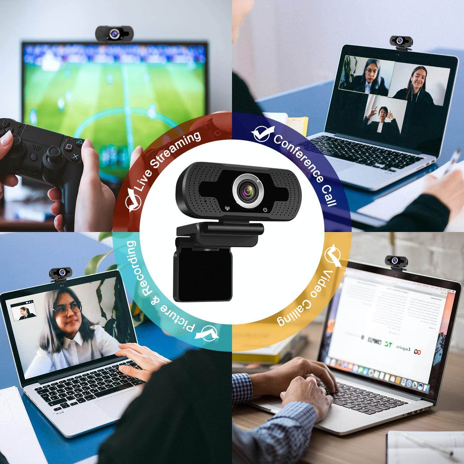 Full 1080P Webcam with Microphone Pro Streaming Web Camera USB Computer Camera PC Mac Laptop Desktop Video Calling Conferencing Recording with Privacy Shutter (Color: Black)