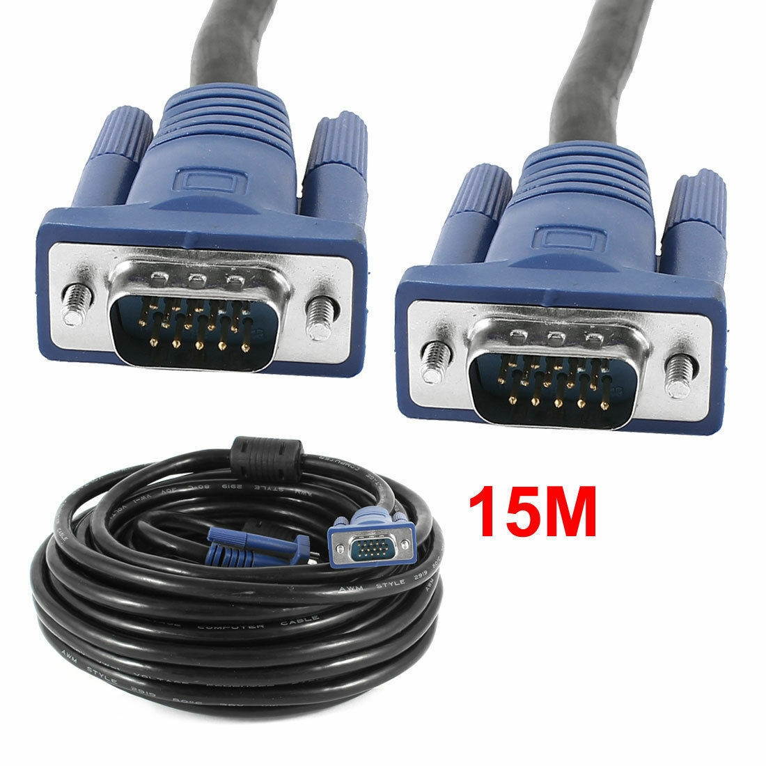 50' FT FEET 50FT SVGA VGA M/M LCD LED Monitor BLUE VGA Cable Male to Male