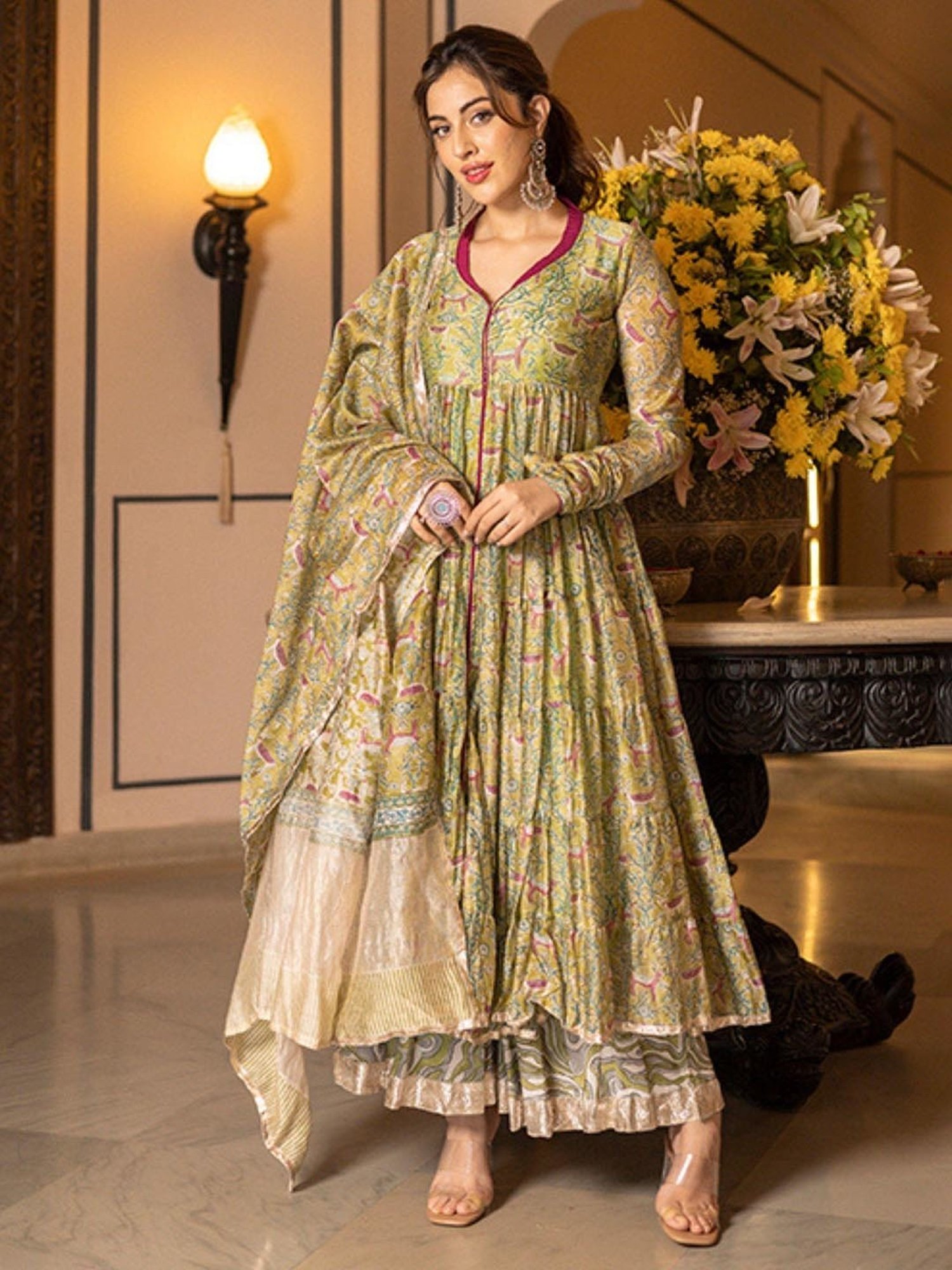 AACHHO Green Samyukta Chanderi Gotapatti Sharara Set