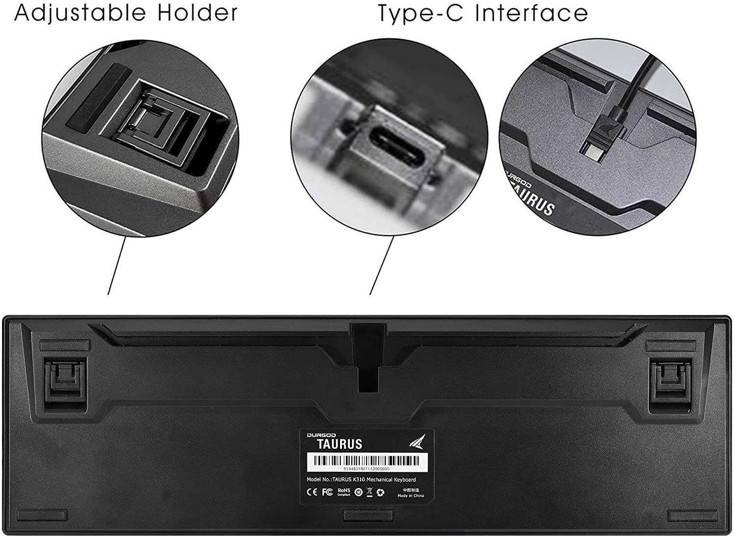 Durgod Taurus K310 Big Mechanical Gaming Keyboard - 104 Keys - Double Shot PBT - NKRO - USB Type C (Cherry Speed Silver,Black,ANSI/US)