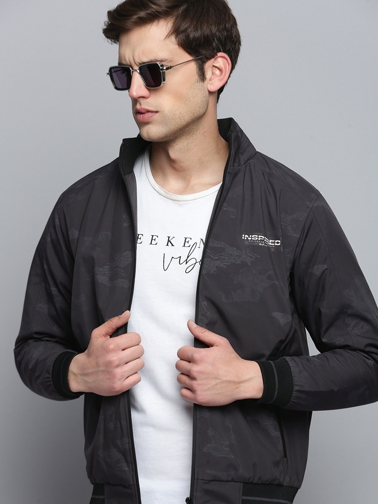 Showoff Grey Regular Fit Quilted Jacket