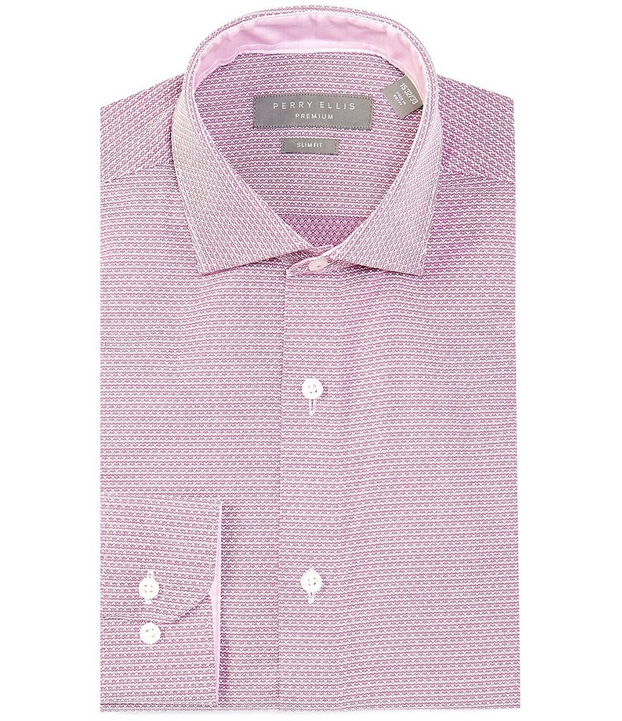 Perry Ellis Premium Non-Iron Slim Fit Spread Collar Rose Dobby Textured Dress Shirt