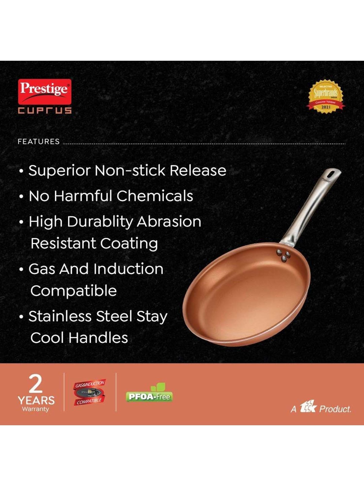 Prestige Brown Aluminium 20 cm Gas Compatible Fry Pan (1.2 L) - Set of 1