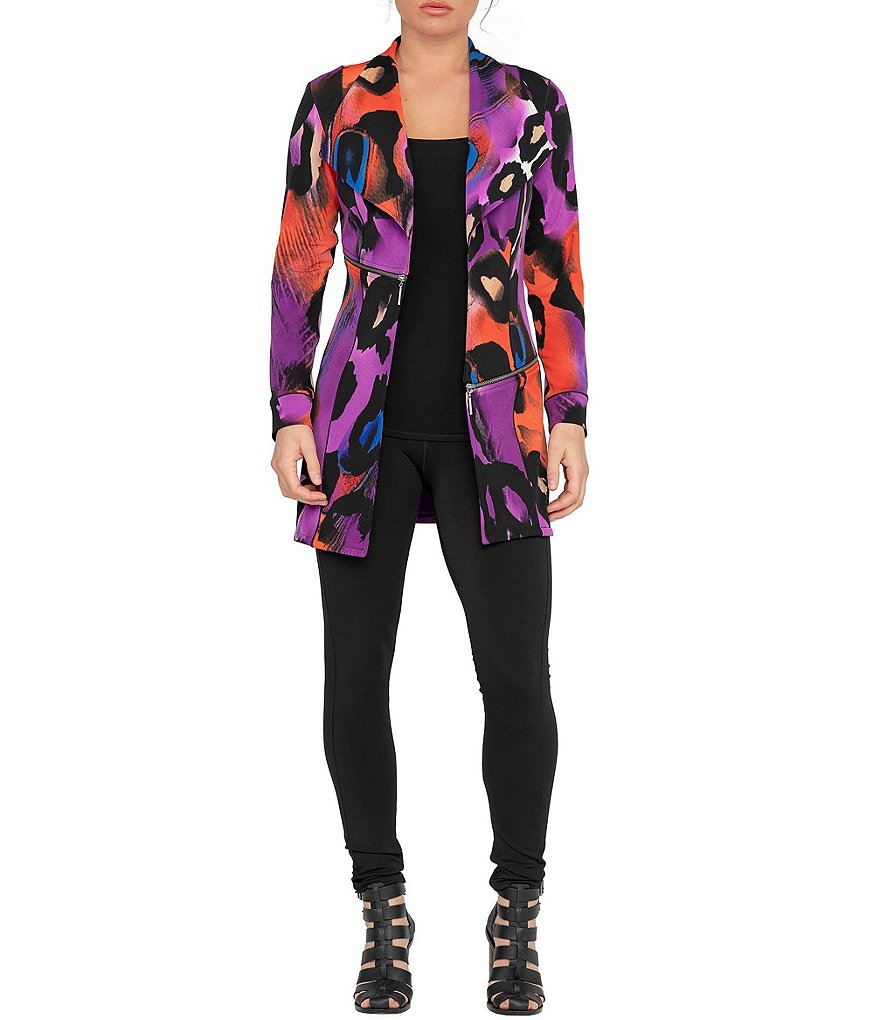 Eva Varro Animal Print Knit Wing Collar Open-Front Long Jacket