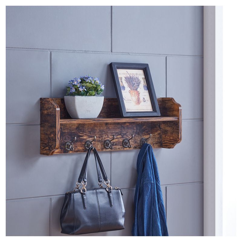 Utility Wall Shelf with Hooks - Aged Wood - Danya B.
