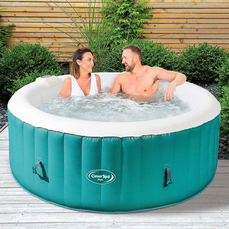 CleverSpa 7959 Inyo 4 Person Year Round Portable Outdoor Inflatable Round Hot Tub with 110 Air Jets, Built in Water Heater, and Cover, Teal